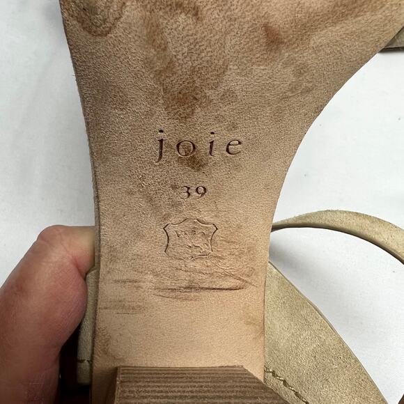 Joie Okaba Suede Stacked Heel Sand Tan Sandals 39 - Picture 9 of 10